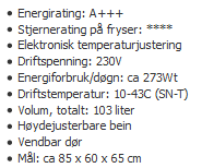 Sibir gasskjøleskap 164 liter